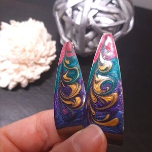 3/$20 Vintage 80s Oversized Earrings Half Hoop Glitter Enamel Hand Painted
